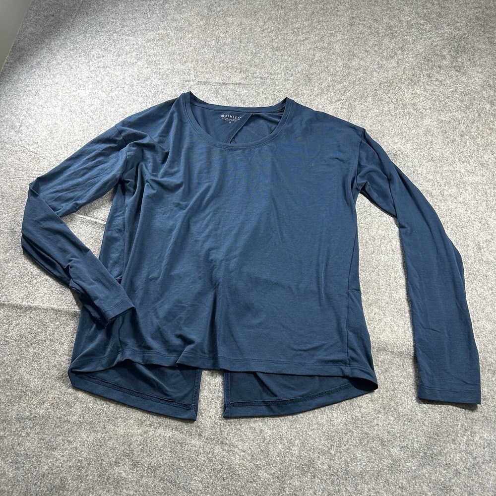 Athleta Top Womens Small Blue Essence Twist Back Long Sleeve Yoga Pilates Gym